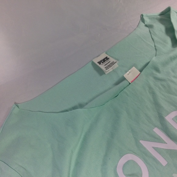 NWT Victoria's Secret Graphic Tee LONDON Teal Raw Edge Boat Neck Tee T-Shirt L - Picture 2 of 15